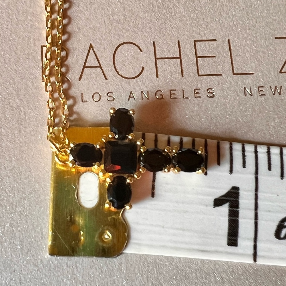 Rachel Zoe - 14k Gold Plated Sterling  Silver Cross with Black CZs - Picture 8 of 9